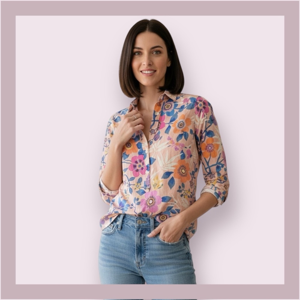 J. Crew Liberty Floral Classic Popover Shirt in Pavilion Pink